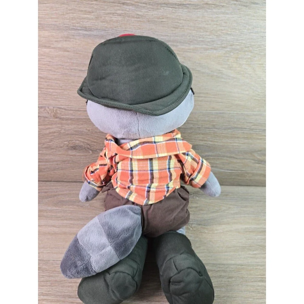 Great Wolf Lodge Oliver Raccoon plush wearing a hiking Mining outfit with hat